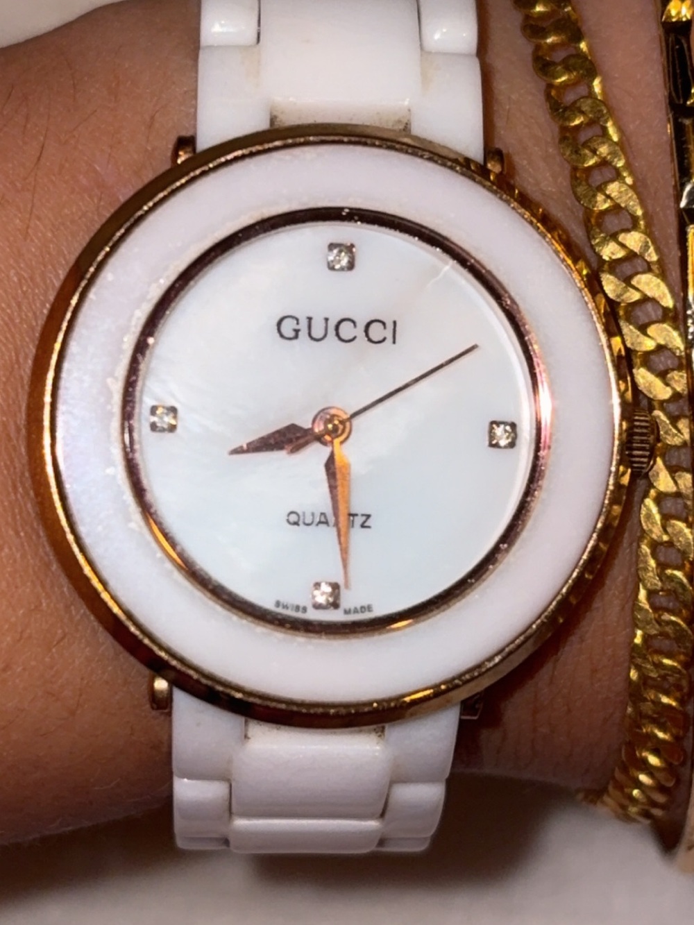 Gucci White Ceramic and Gold-Tone Women's Watch